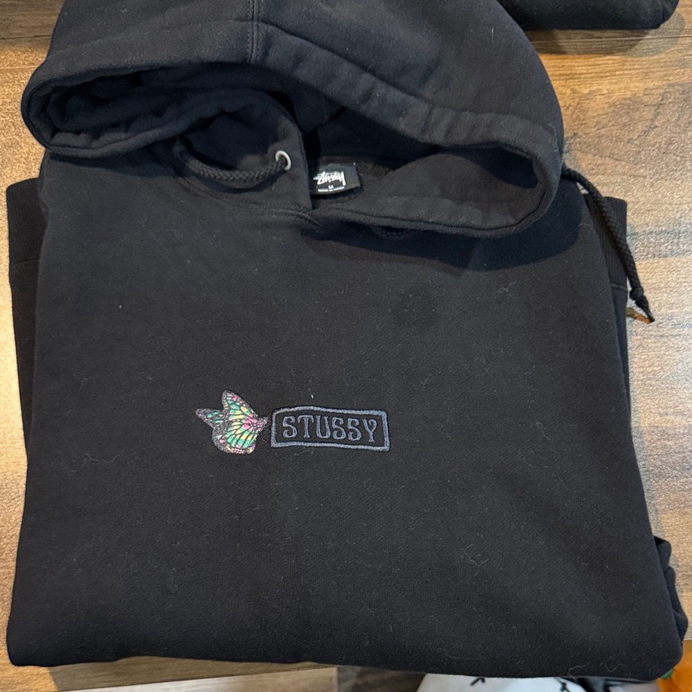 Stussy Black Hoodie with Butterfly Design